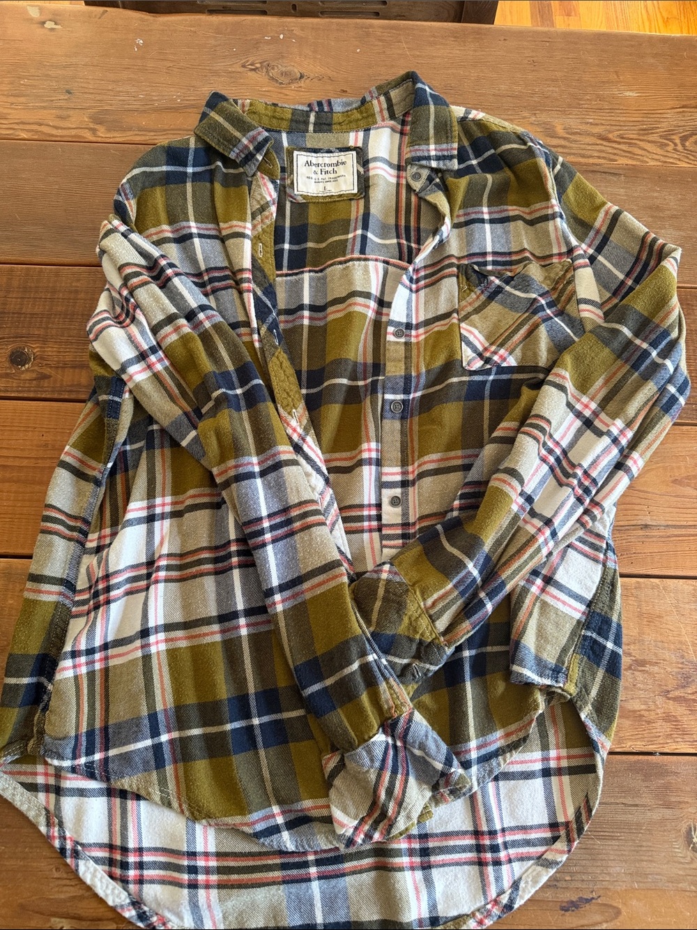 Abercrombie & Fitch Olive, Navy & Cream Plaid Flannel Shirt